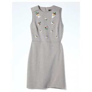 BANANA REPUBLIC Embellished Sheath Dress Size 14 Gray NEW Flower Sleeveless
